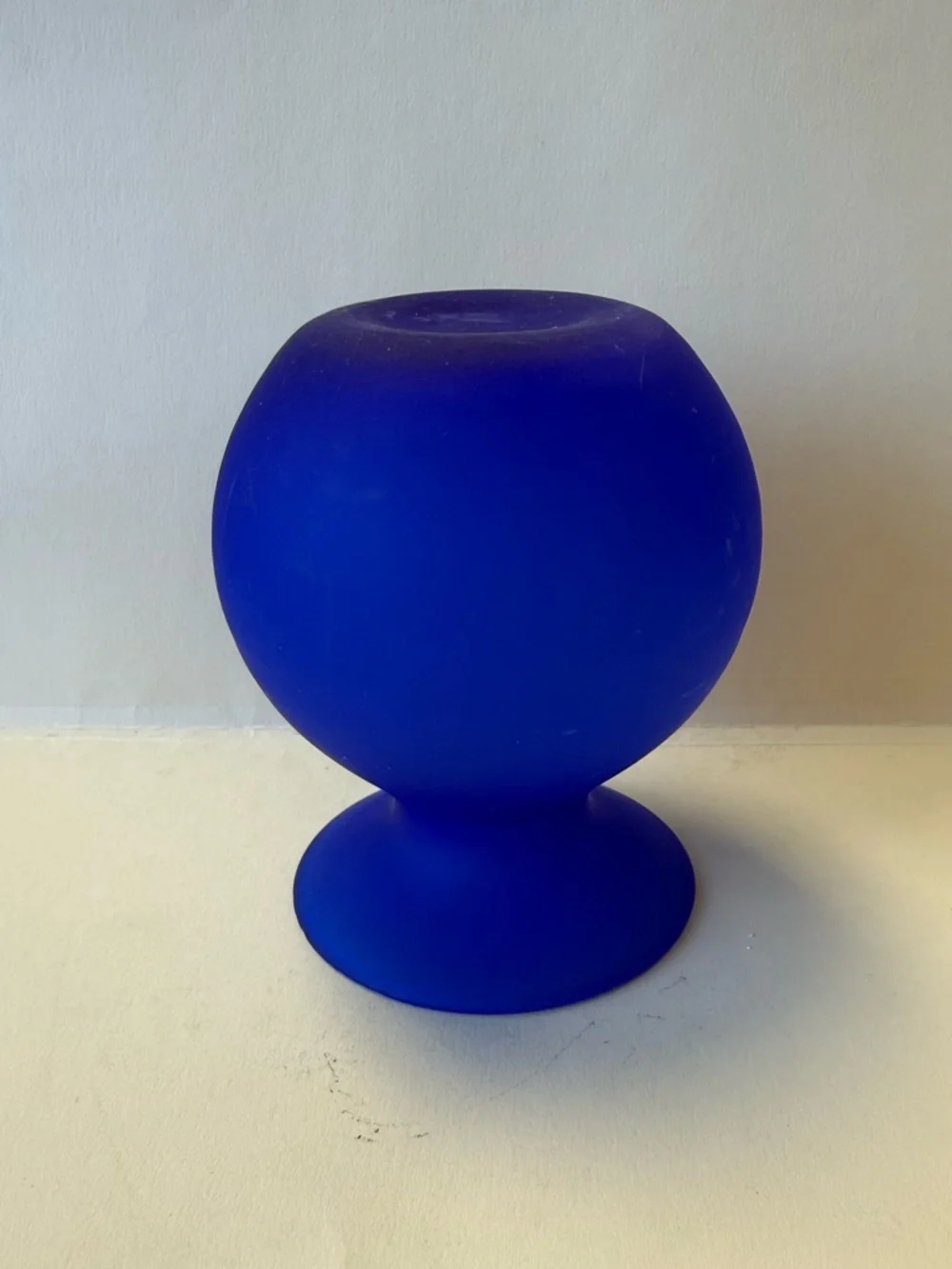 Vintage Handmade Cobalt Blue Frosted Satin Glass Small Vase. - Picture 5 of 9